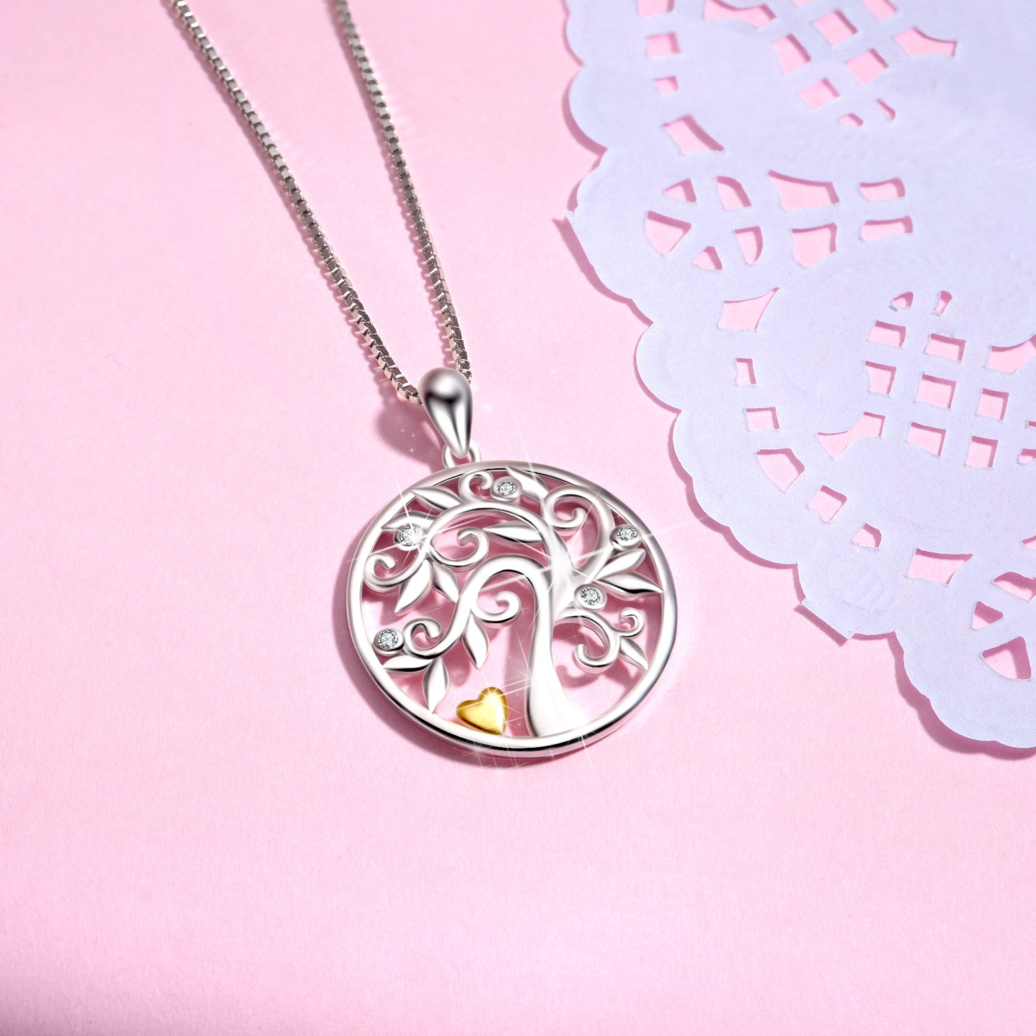 Hollow Out Life Tree Pendant Necklace - 925 Sterling Silver with Micro-Inlaid Zircon