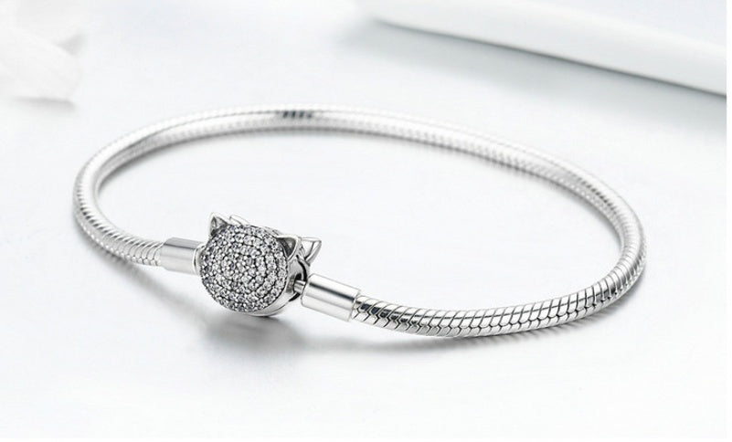 S925 DIY Platinum-Plated Cute Cat Bracelet Base Chain