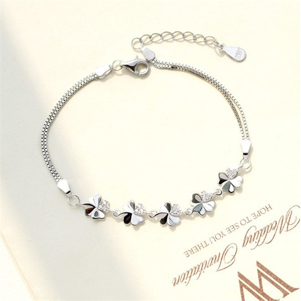 925 Sterling Silver Four-Leaf Clover Bracelet