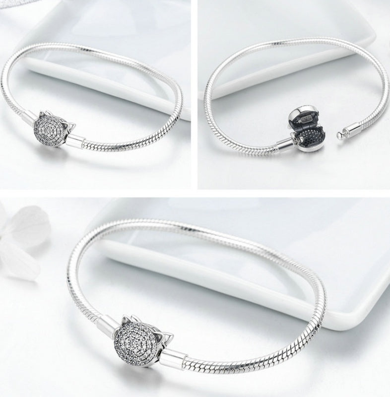 S925 DIY Platinum-Plated Cute Cat Bracelet Base Chain