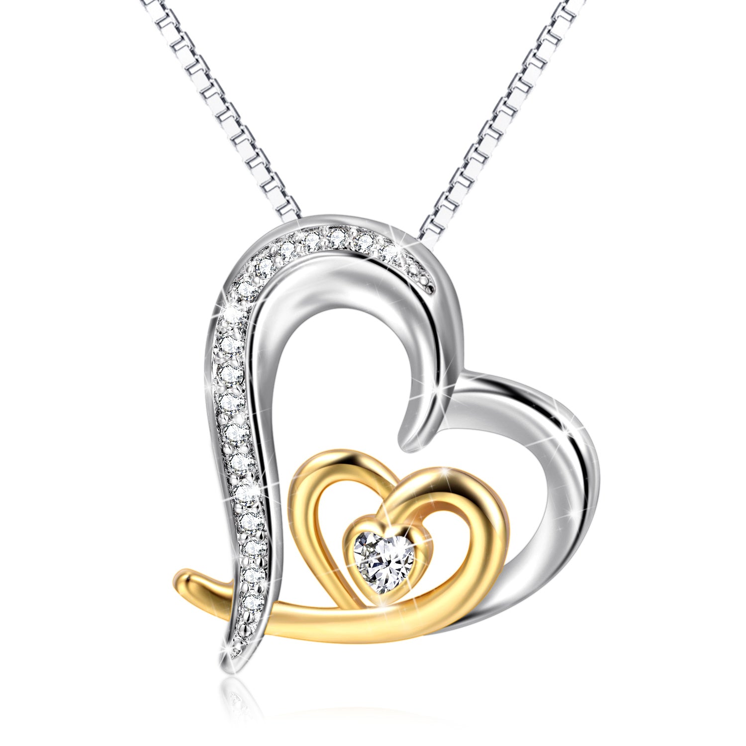 Two-Tone Love Heart Zircon Clavicle Necklace