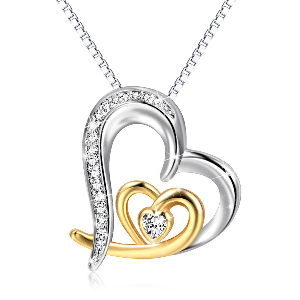 Two-Tone Love Heart Zircon Clavicle Necklace