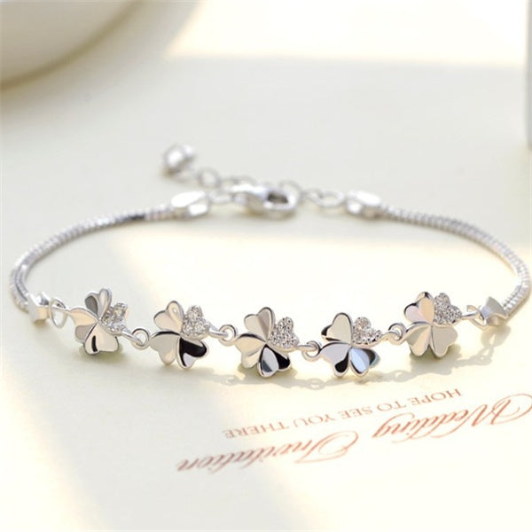 925 Sterling Silver Four-Leaf Clover Bracelet