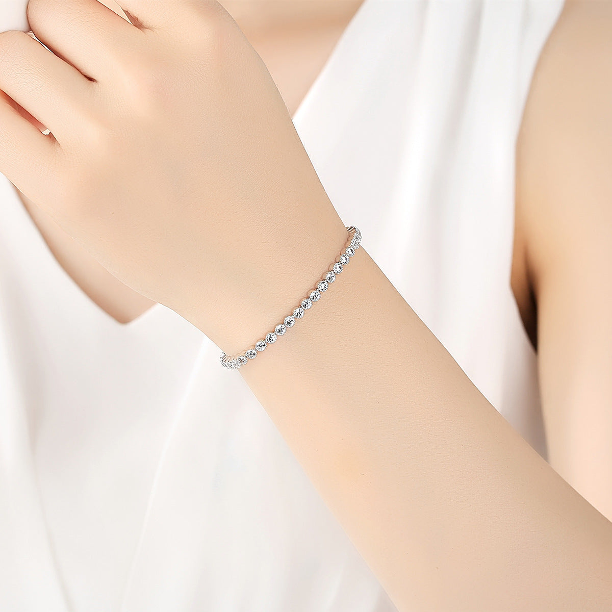 S925 Sterling Silver Bracelet with AAA Zircon