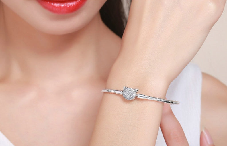 S925 DIY Platinum-Plated Cute Cat Bracelet Base Chain