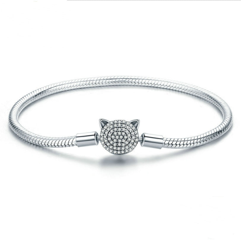 S925 DIY Platinum-Plated Cute Cat Bracelet Base Chain
