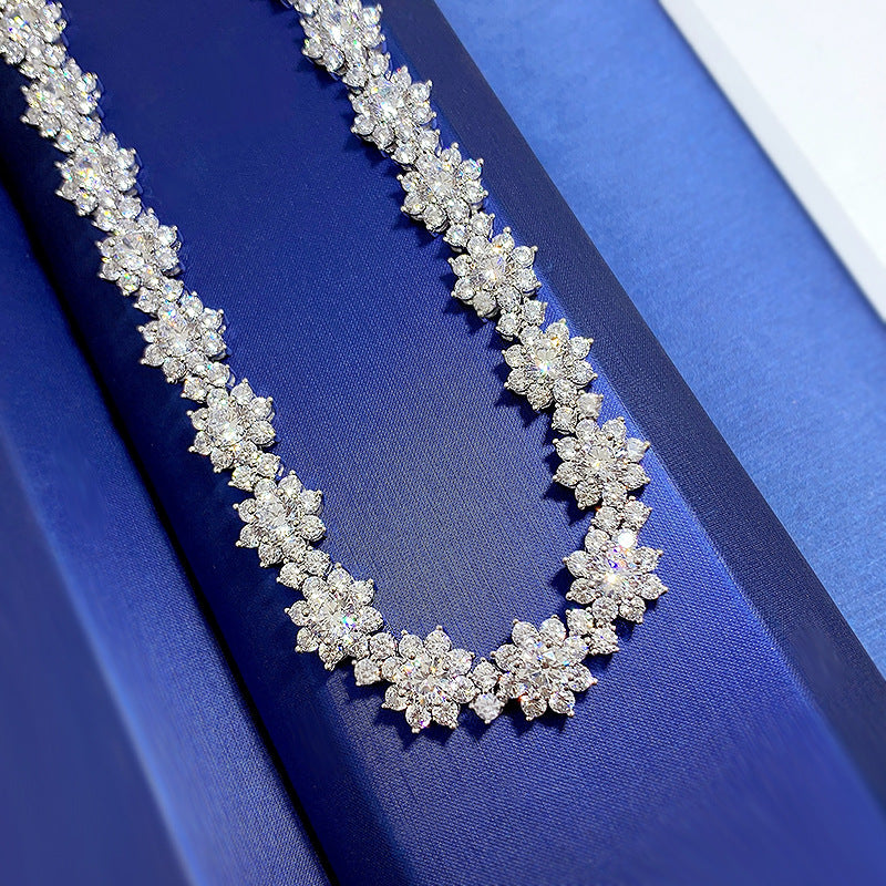S925 Silver Sunflower Diamond Collarbone Necklace