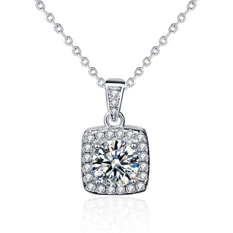 S925 Sterling Silver Moissanite Pendant Necklace - Brilliant Sparkle