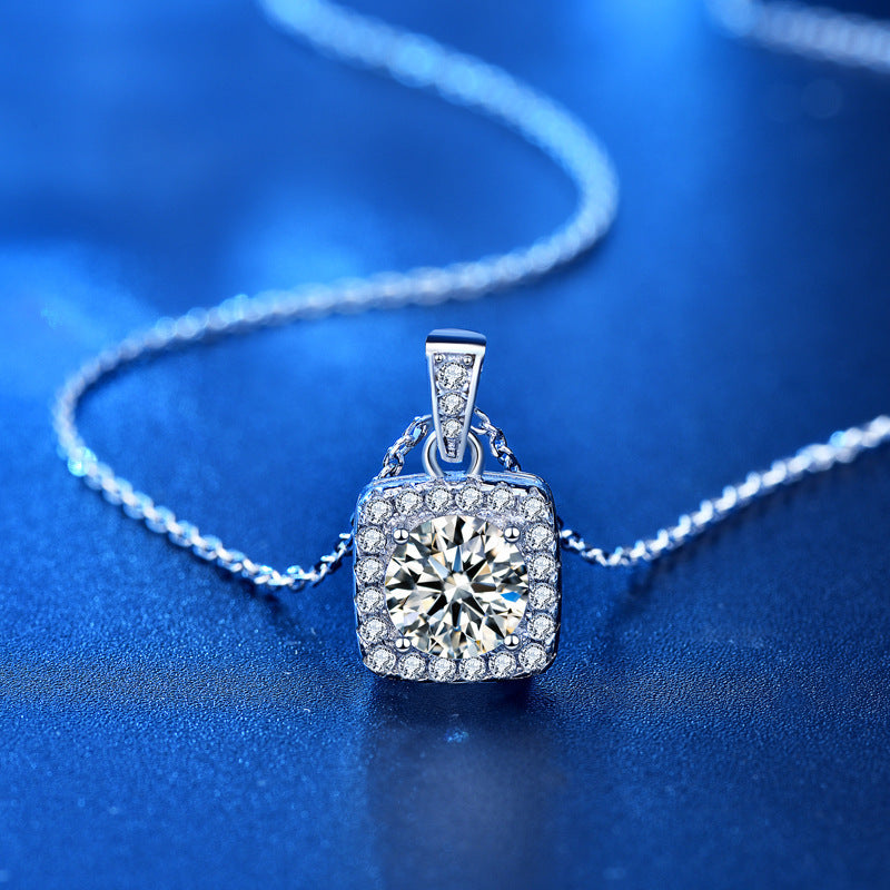 S925 Sterling Silver Moissanite Pendant Necklace - Brilliant Sparkle