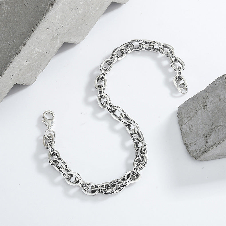 Lovers Simple Thai Silver Punk Anchor Cross Bracelet